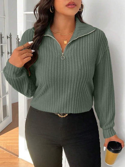 Fuzzy Collar Quarter Zip Cozy Sweater