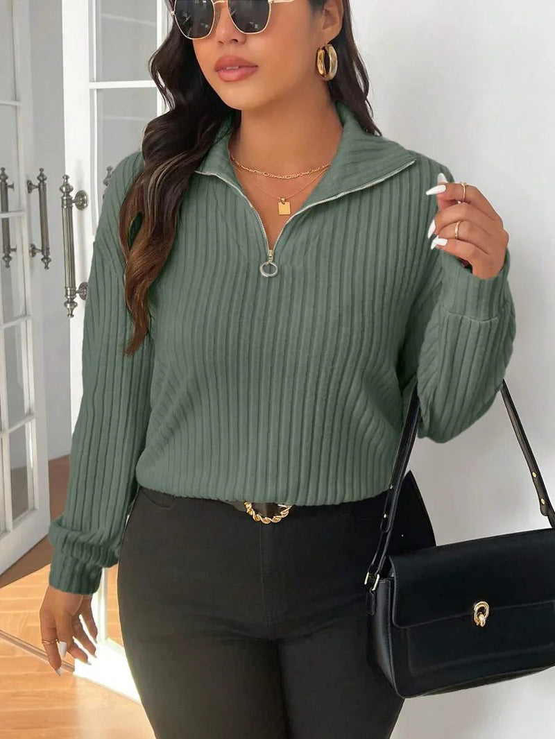 Fuzzy Collar Quarter Zip Cozy Sweater