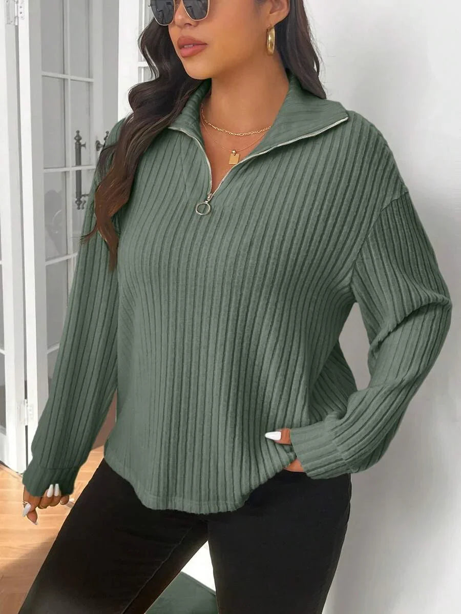 Fuzzy Collar Quarter Zip Cozy Sweater