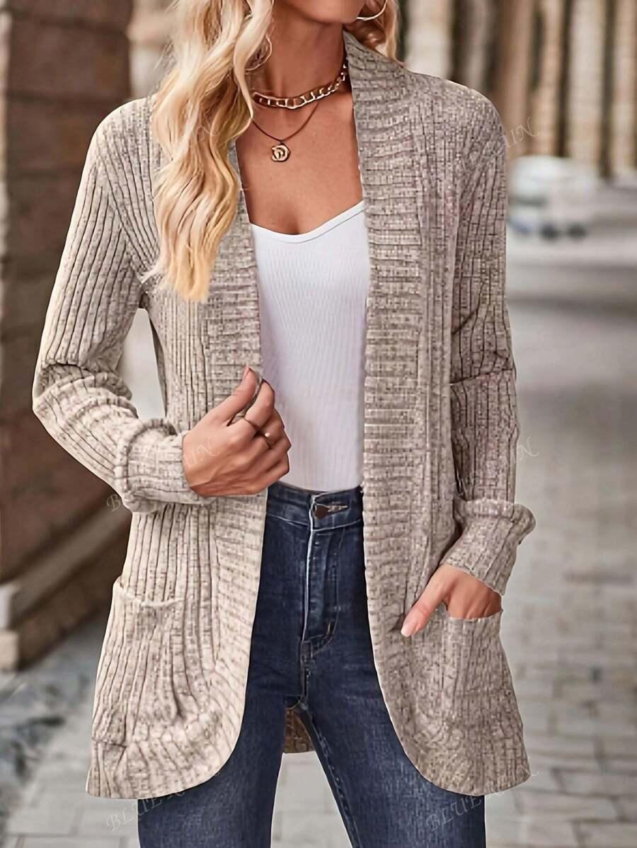 Color Knit Cardigan With Pockets Soft Cozy