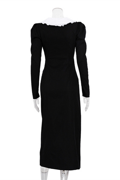 Celebrities Slit Contrast Peter Pan Collar One Step Skirt Dresses