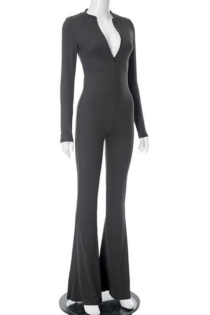 Street Zipper O Neck Skinny Jumpsuits