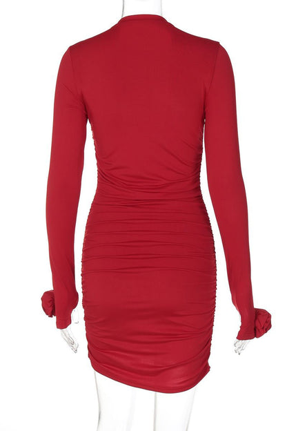 Ruched Half a Turtleneck Wrapped Skirt Dresses(4 Colors)