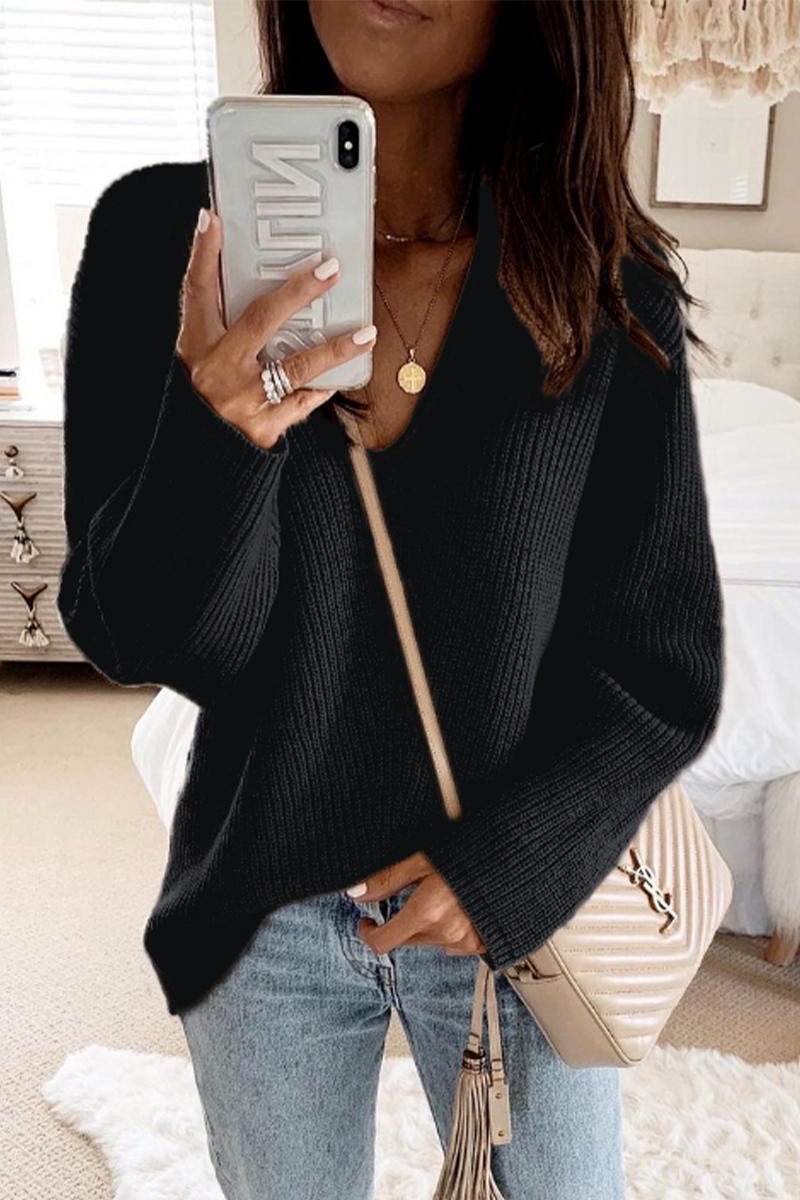 Color Weave V Neck Sweaters(5 Colors)