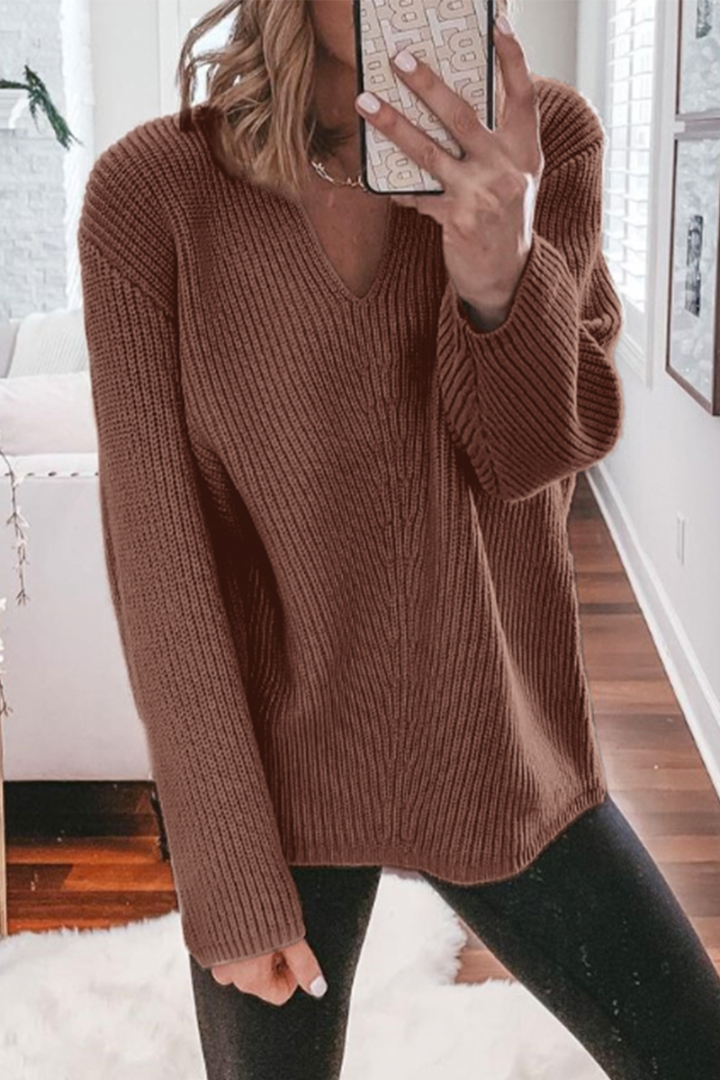 Color Weave V Neck Sweaters(5 Colors)