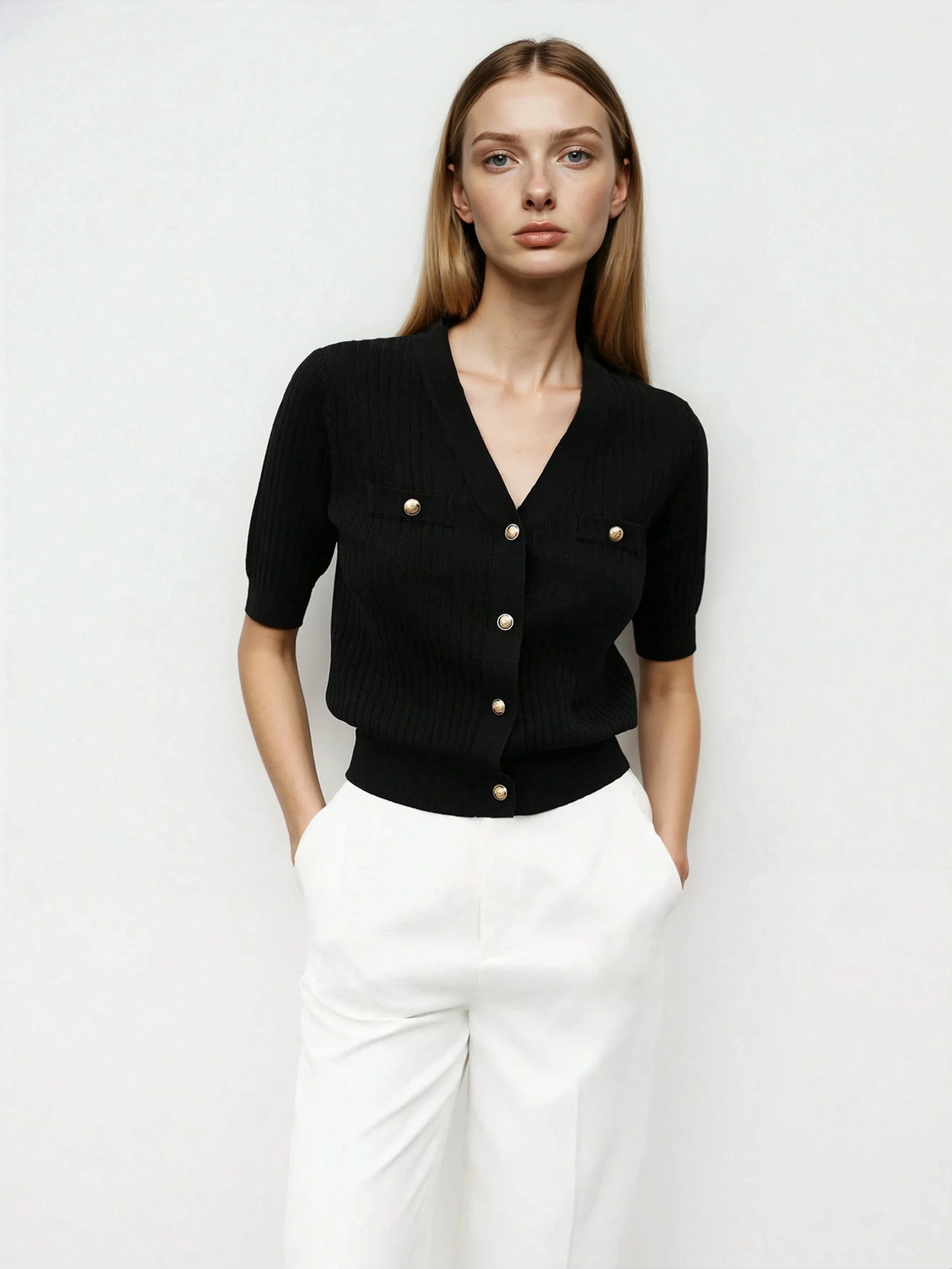 V Neck Knit Sweater for Warmth and Versatile Office Wear