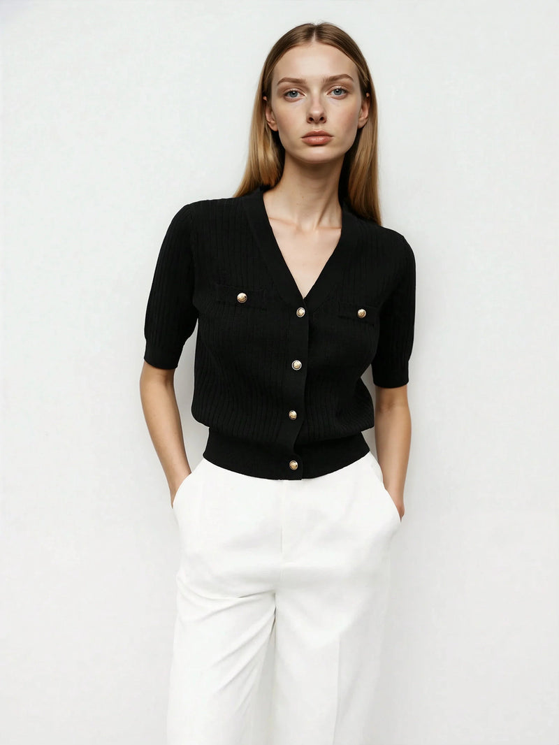V Neck Knit Sweater for Warmth and Versatile Office Wear