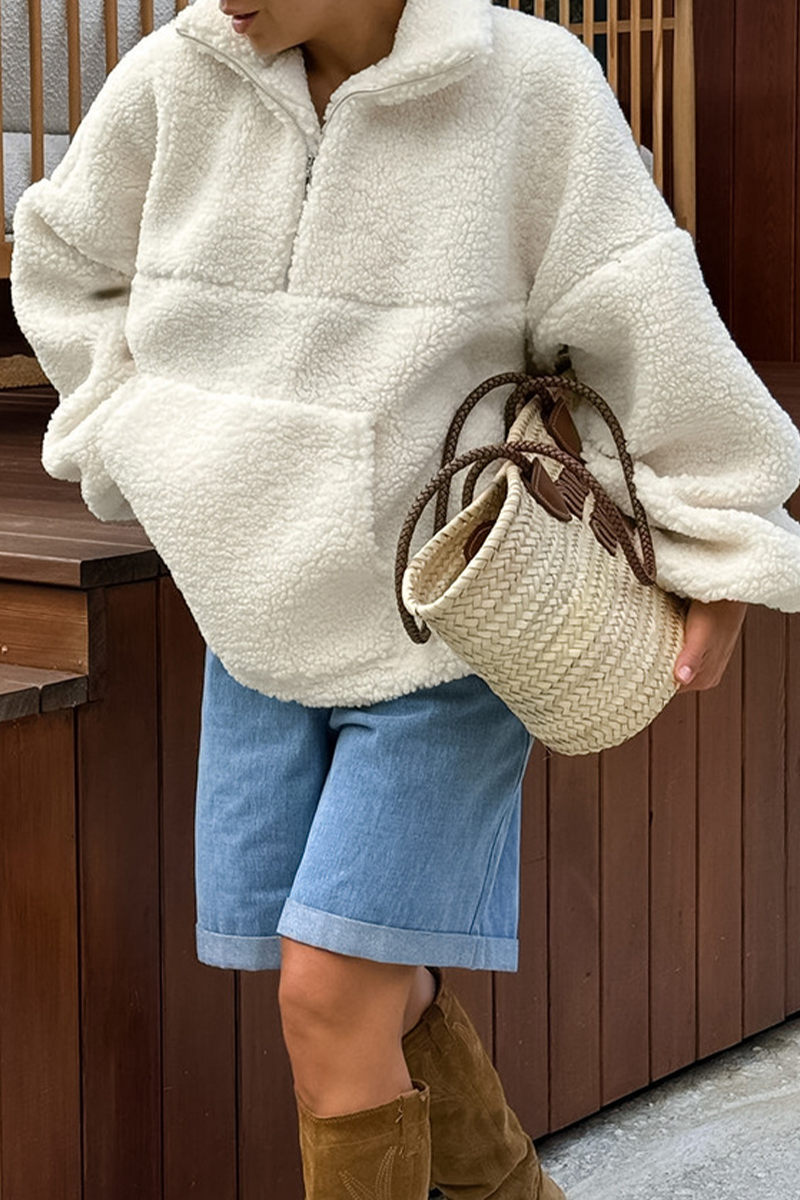 Daily Pocket Zipper Turndown Collar Hoodies
