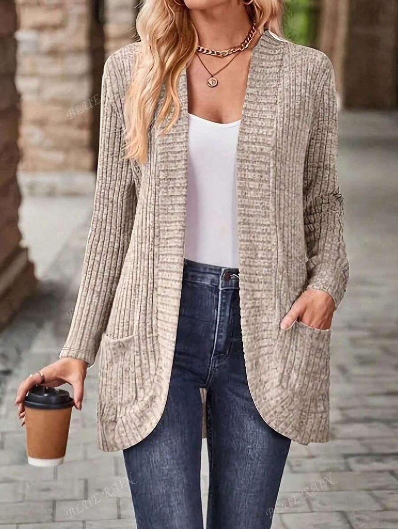 Color Knit Cardigan With Pockets Soft Cozy