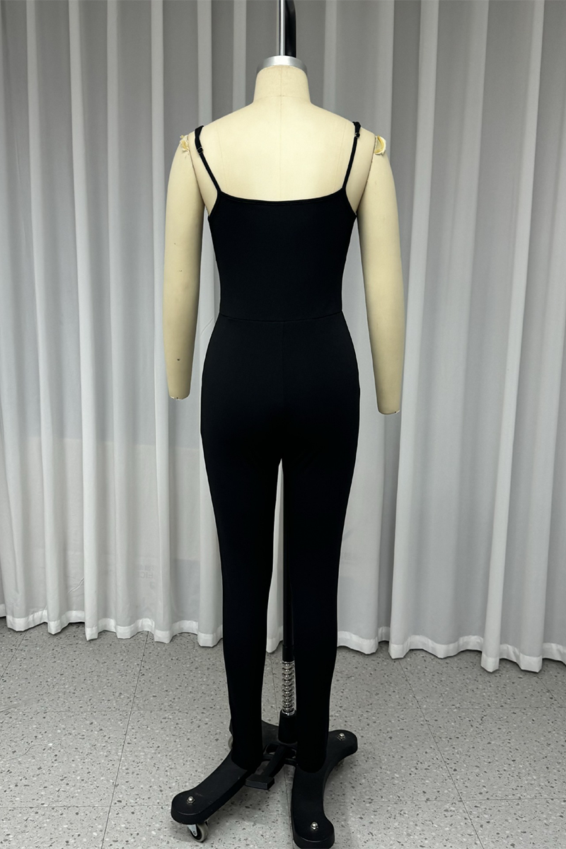 Color Mesh V Neck Skinny Jumpsuits