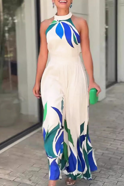 Print Backless Half a Turtleneck Regular Jumpsuits