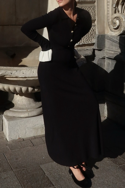 Ruffle Weave Contrast O Neck Waist Skirt Dresses