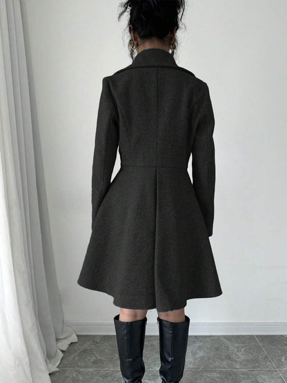 Minimalist Wool Overcoat With Waterfall Neckline