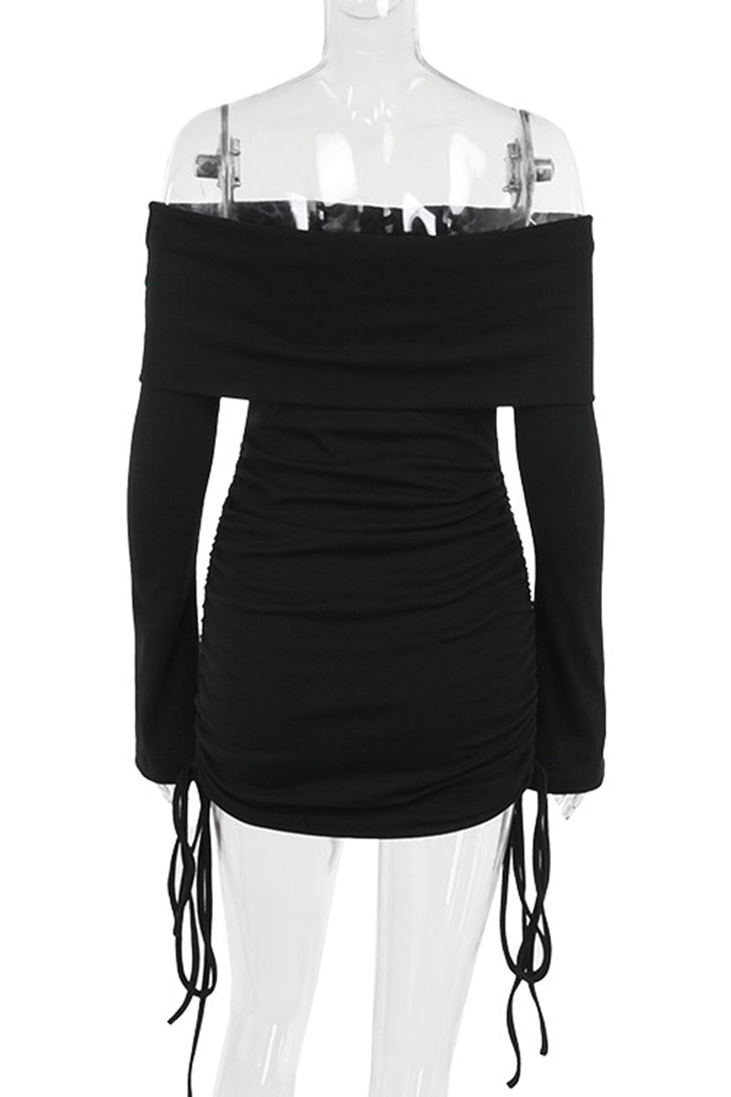 Patchwork Strap Design Off Shoulder Wrapped Skirt Dresses