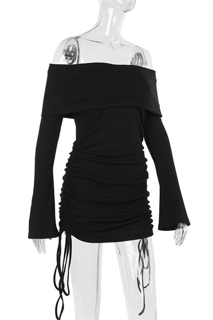 Patchwork Strap Design Off Shoulder Wrapped Skirt Dresses