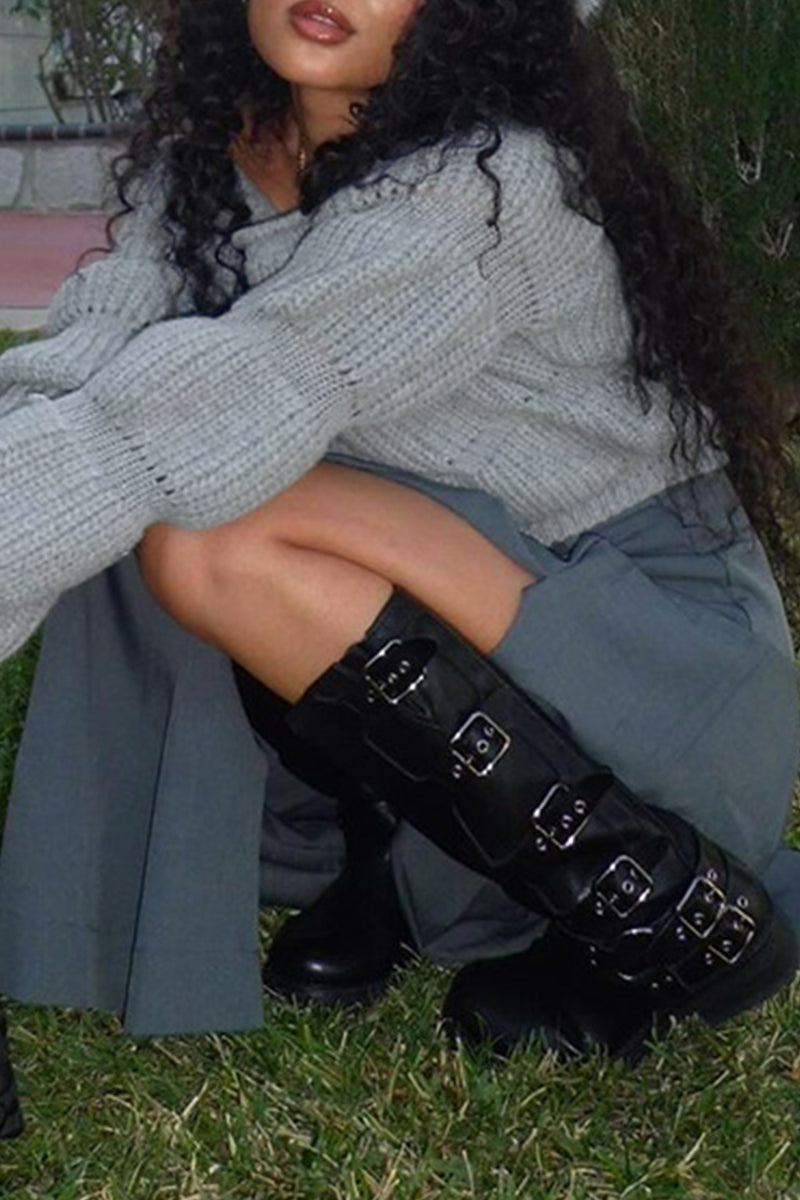 Patchwork Off Shoulder Sweaters