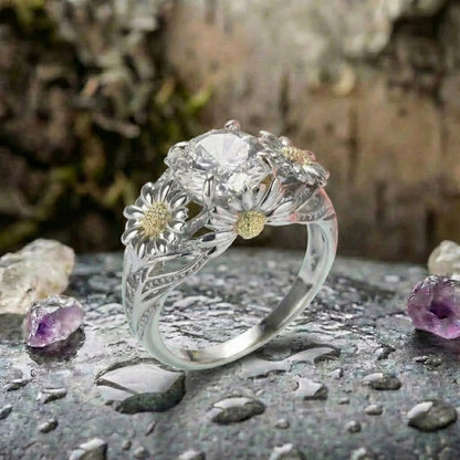 Vintage Yellow Sunflower & Silver Ring