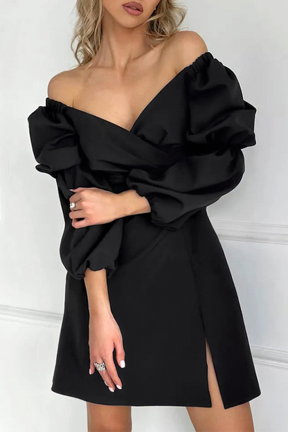 Slit Ruched V Neck Waist Skirt Dresses