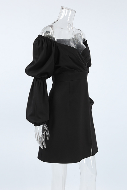 Slit Ruched V Neck Waist Skirt Dresses