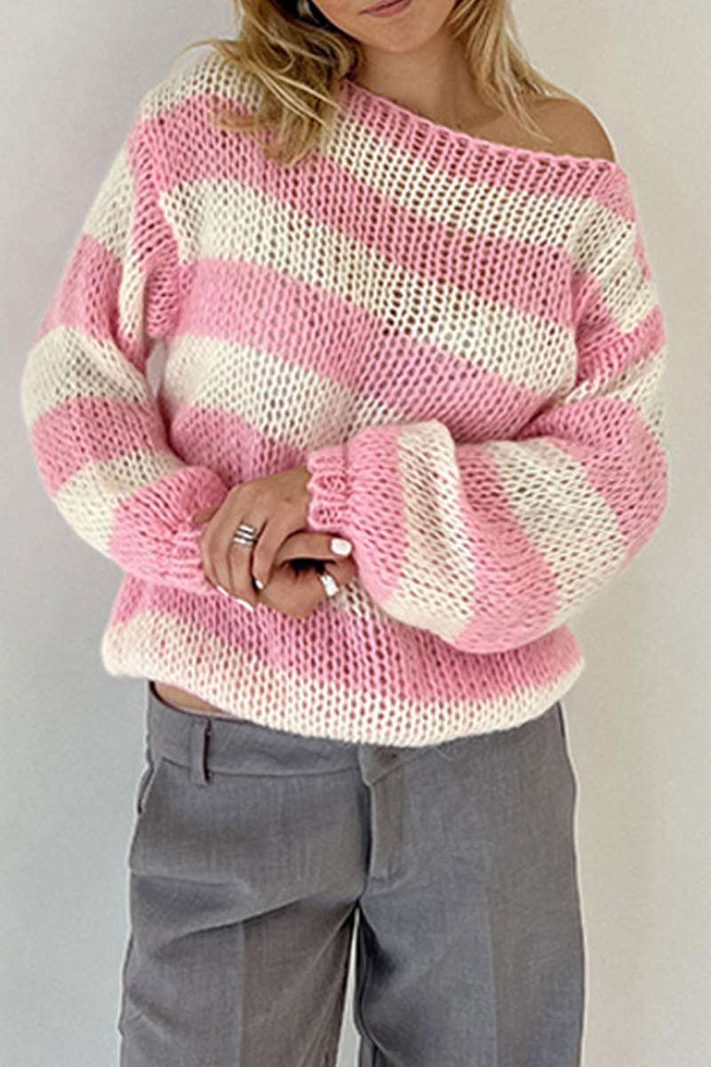 Letters Weave Contrast Oblique Collar Sweaters(4 Colors)