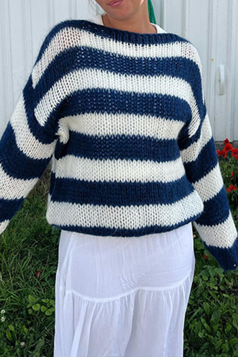 Letters Weave Contrast Oblique Collar Sweaters(4 Colors)