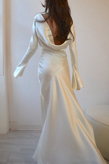 Backless Slit O Neck Long Dresses(4 Colors)