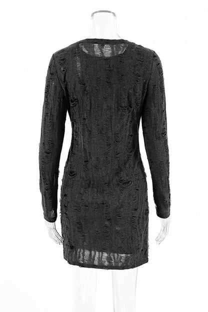 Street Ripped Distressed O Neck Wrapped Skirt Dresses