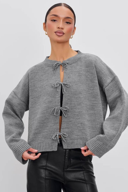 Loose Tie Waist Knit Cardigan