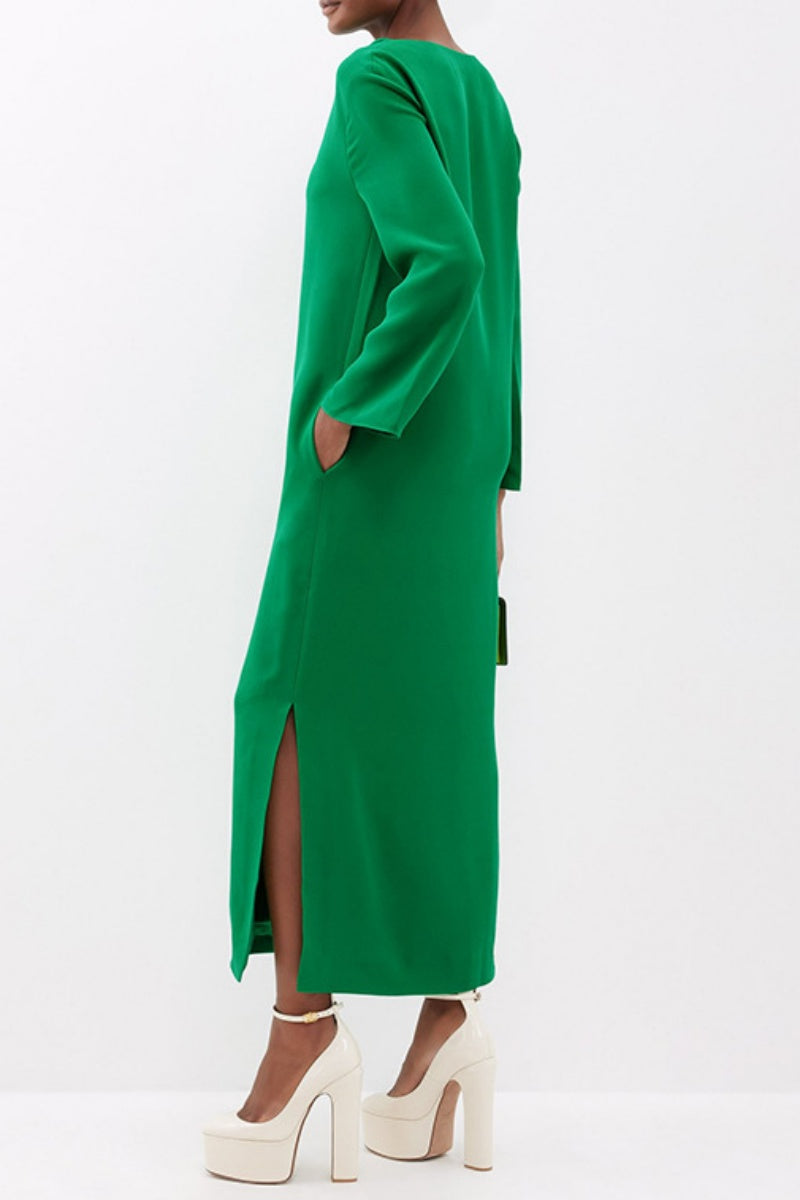 Color Slit V Neck Long Dresses