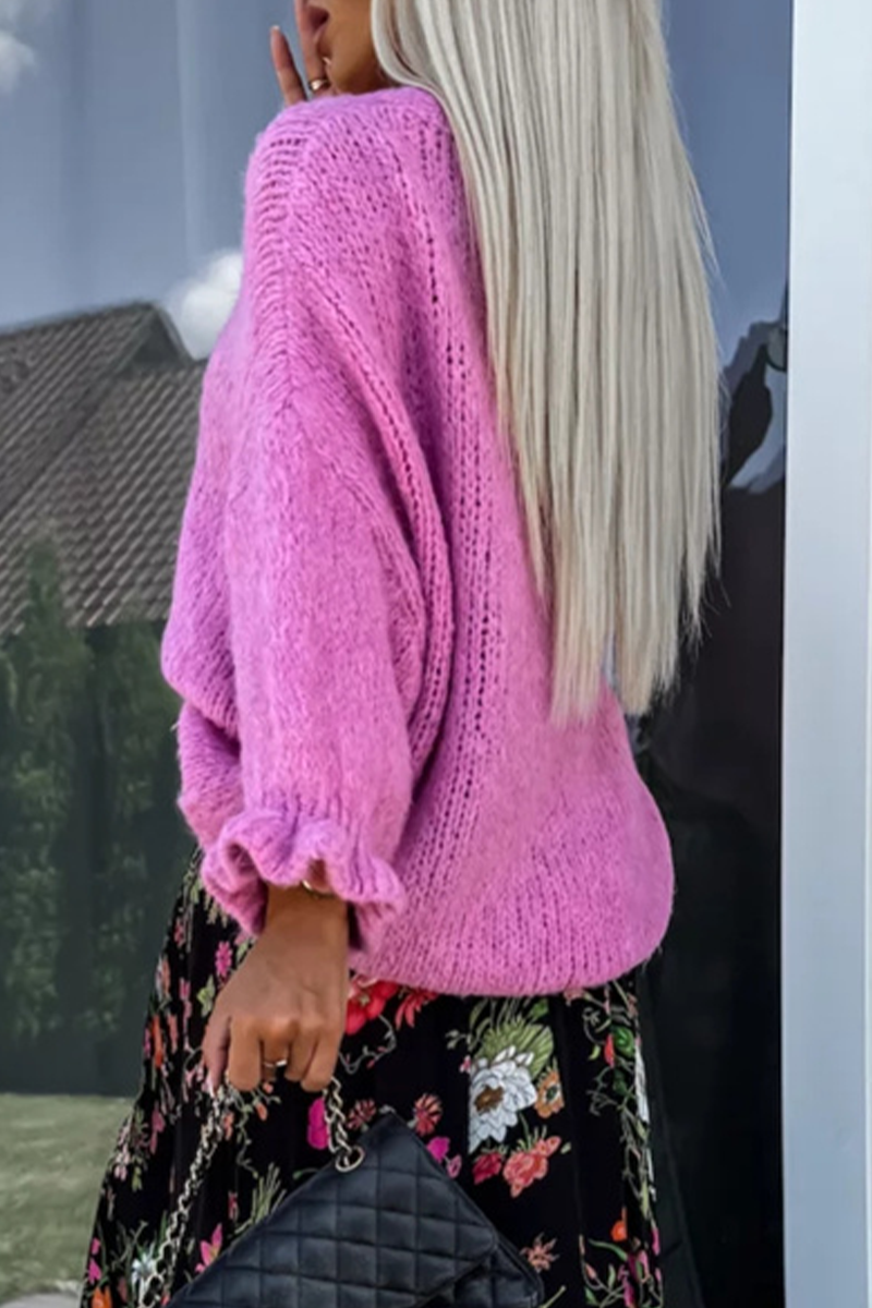Ruffle Weave O Neck Sweaters(4 Colors)