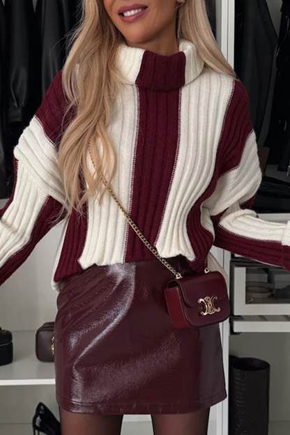 Stripe Weave Contrast Turtleneck Sweaters