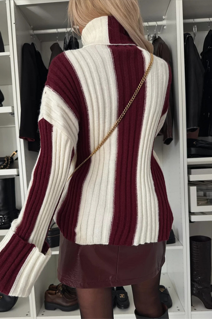 Stripe Weave Contrast Turtleneck Sweaters