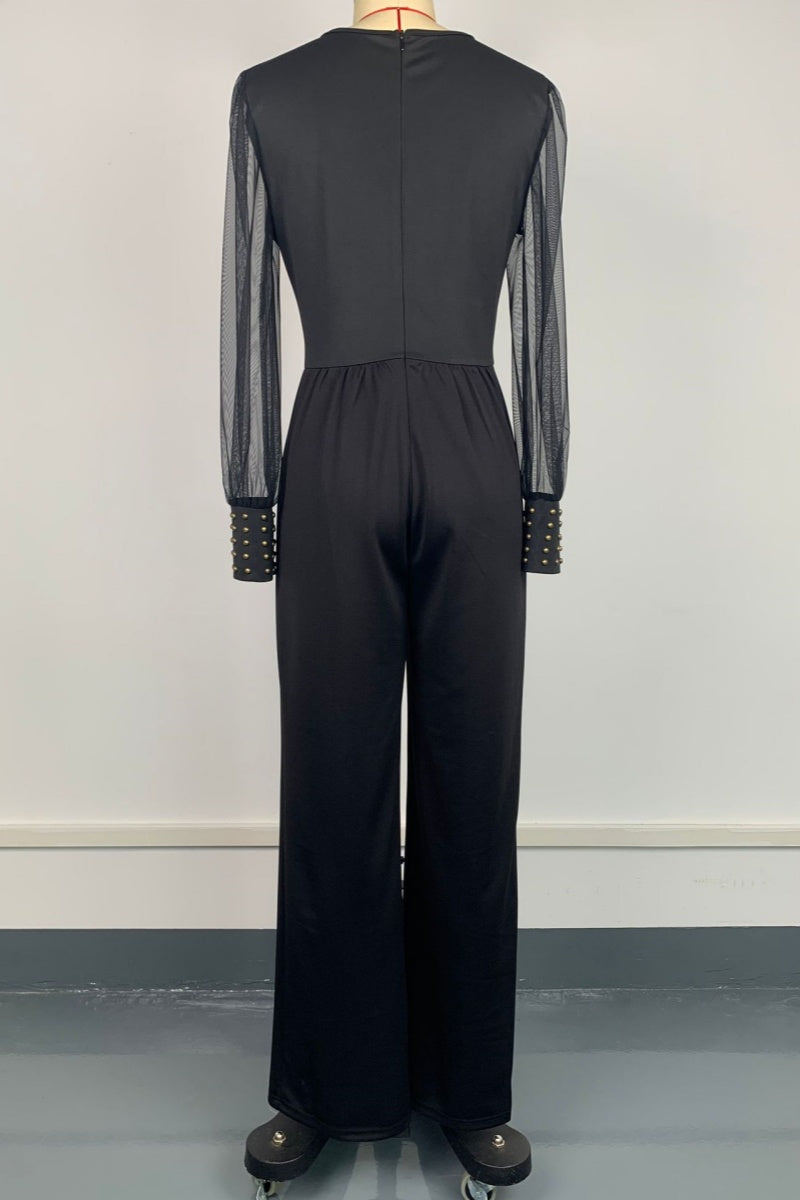 See-through V Neck Regular Jumpsuits