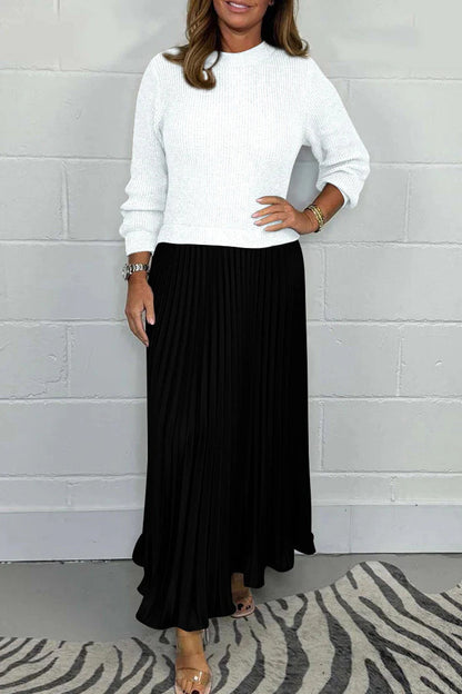 Patchwork Contrast O Neck Long Dresses(9 Colors)