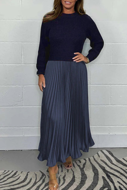 Patchwork Contrast O Neck Long Dresses(9 Colors)