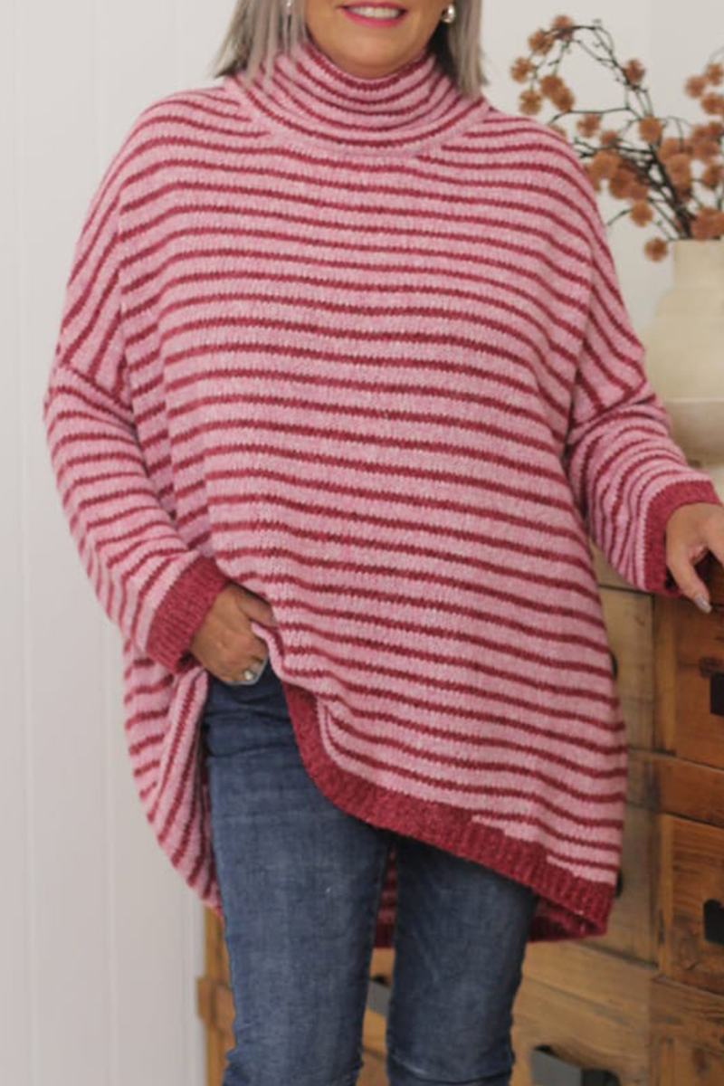 Stripe Contrast Turtleneck Sweaters(5 Colors)