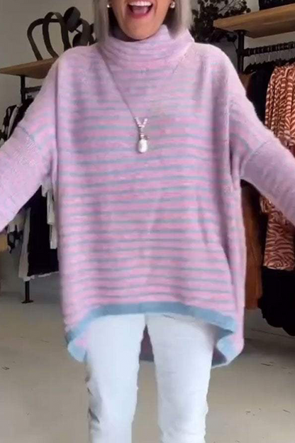 Stripe Contrast Turtleneck Sweaters(5 Colors)