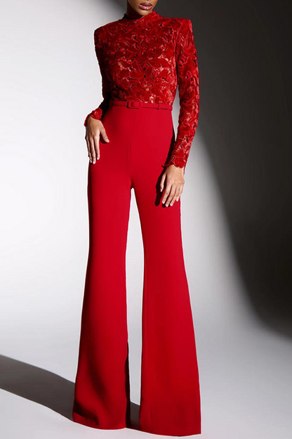 Lace Half a Turtleneck Regular Jumpsuits