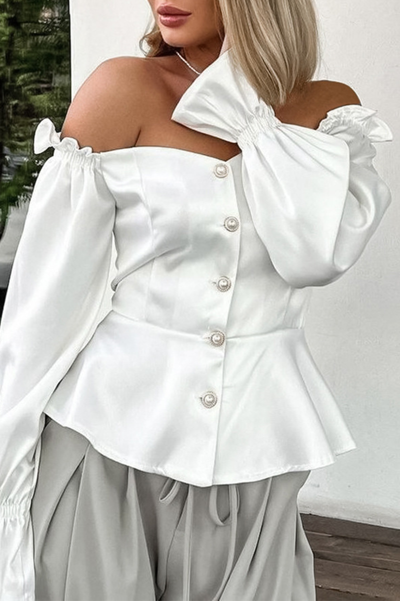 Color Buttons Off Shoulder Blouses