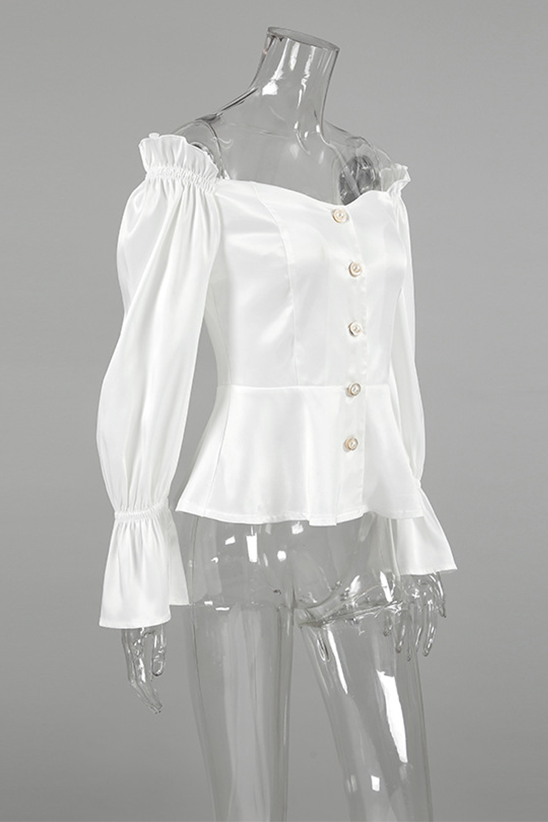 Color Buttons Off Shoulder Blouses