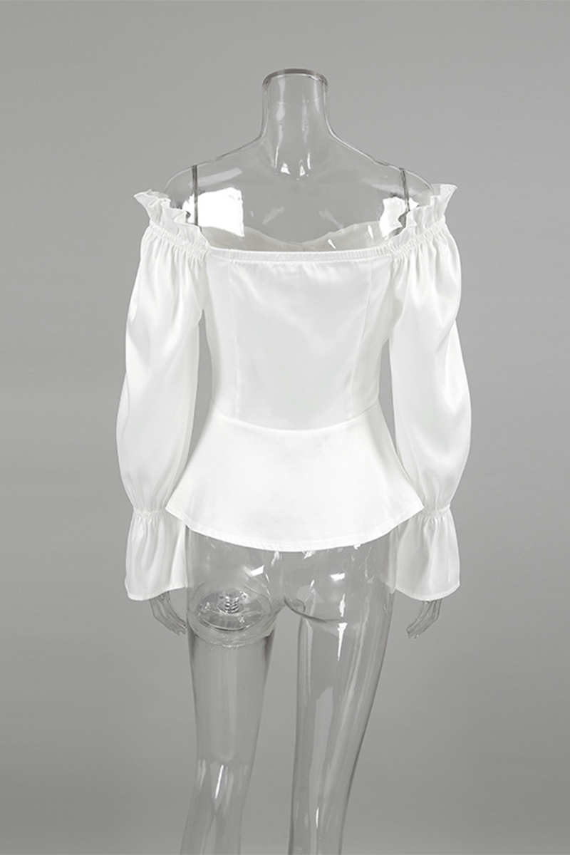 Color Buttons Off Shoulder Blouses