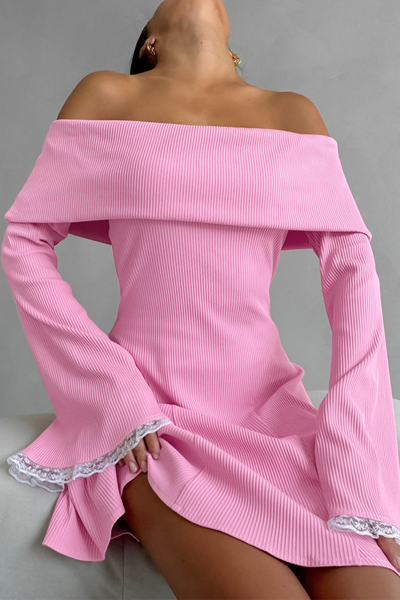 Lace Patchwork Potholes Off Shoulder Waist Skirt Dresses