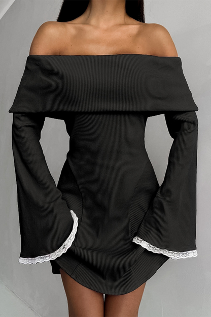 Lace Patchwork Potholes Off Shoulder Waist Skirt Dresses