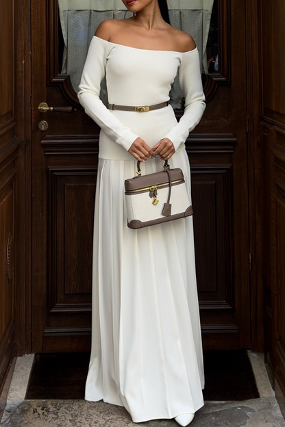 Patchwork Ruched Without Belt Off Shoulder Long Dresses(no Waist Belt)