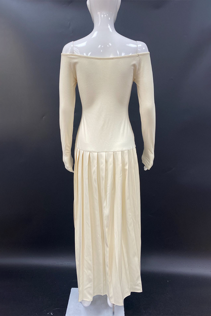 Patchwork Ruched Without Belt Off Shoulder Long Dresses(no Waist Belt)