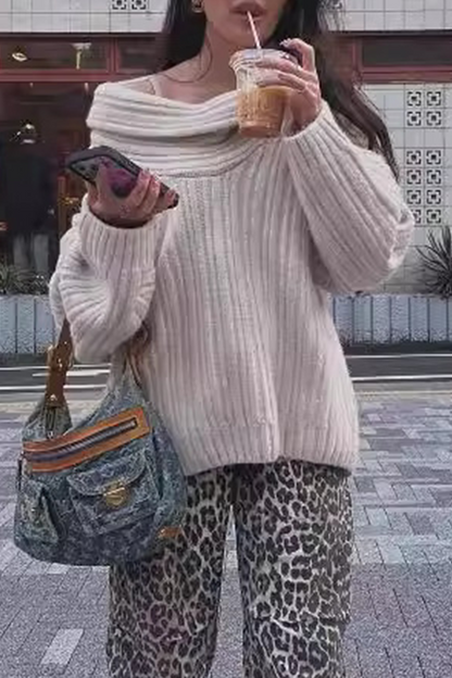 Color Irregular Potholes Off Shoulder Sweaters(5 Colors)