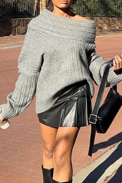 Color Irregular Potholes Off Shoulder Sweaters(5 Colors)