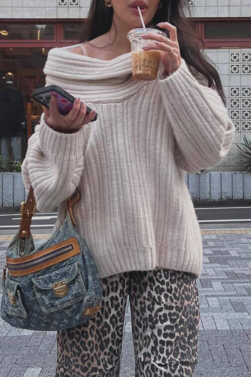 Color Irregular Potholes Off Shoulder Sweaters(5 Colors)