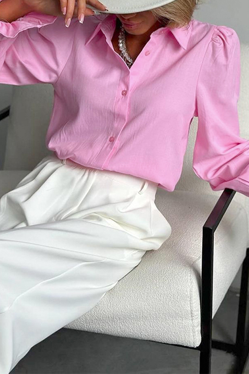 Buttons Patchwork Turndown Collar Blouses