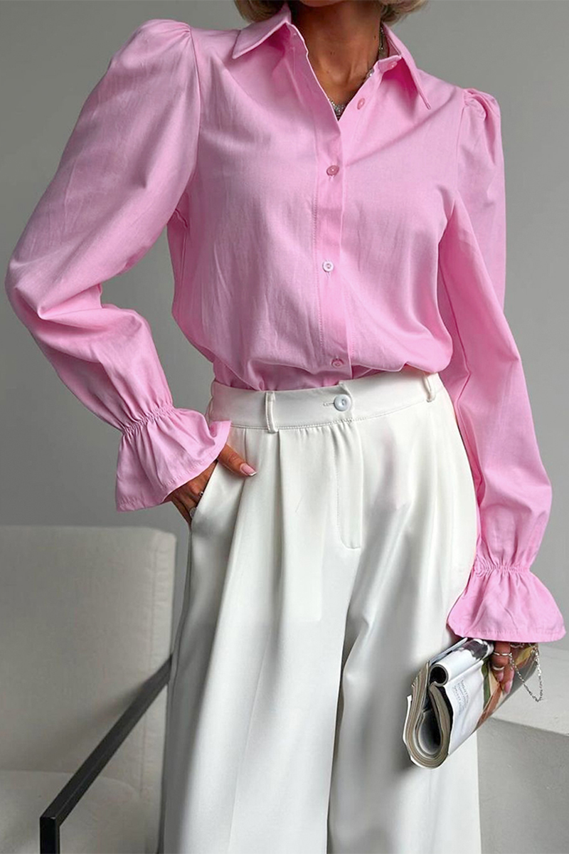 Buttons Patchwork Turndown Collar Blouses